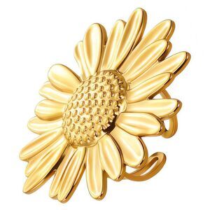 18K Gold Plated Women's Sunflower Finger Ring Open Back Floral Jewelry Bold Chic